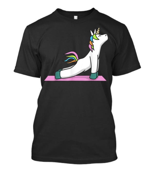 Cute Yoga Unicorn Meditation Fitness Pose With Rainbow Mane T-Shirt