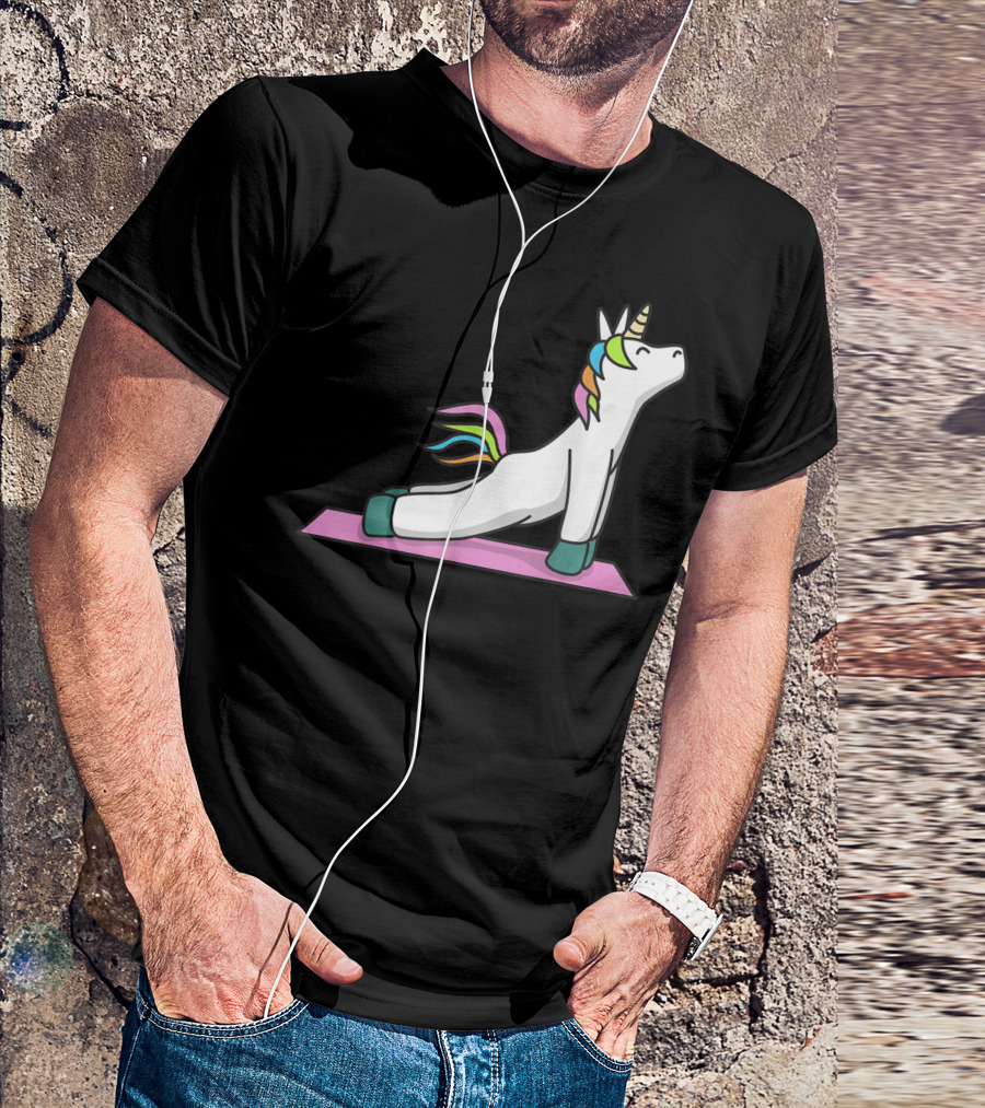 Cute Yoga Unicorn Meditation Fitness Pose With Rainbow Mane T-Shirt
