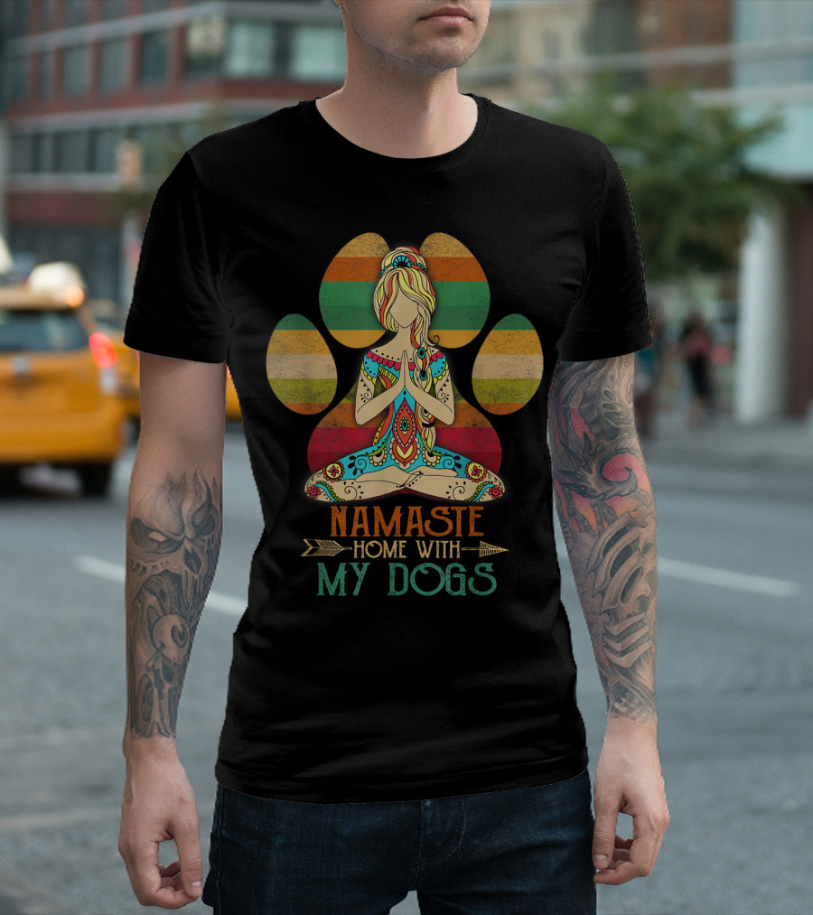 Namaste Home With My Dogs Funny Yoga Dog Paw T-Shirt