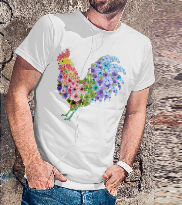 CHICKEN Flower Patterned Rooster With Vibrant Floral Colors T-Shirt