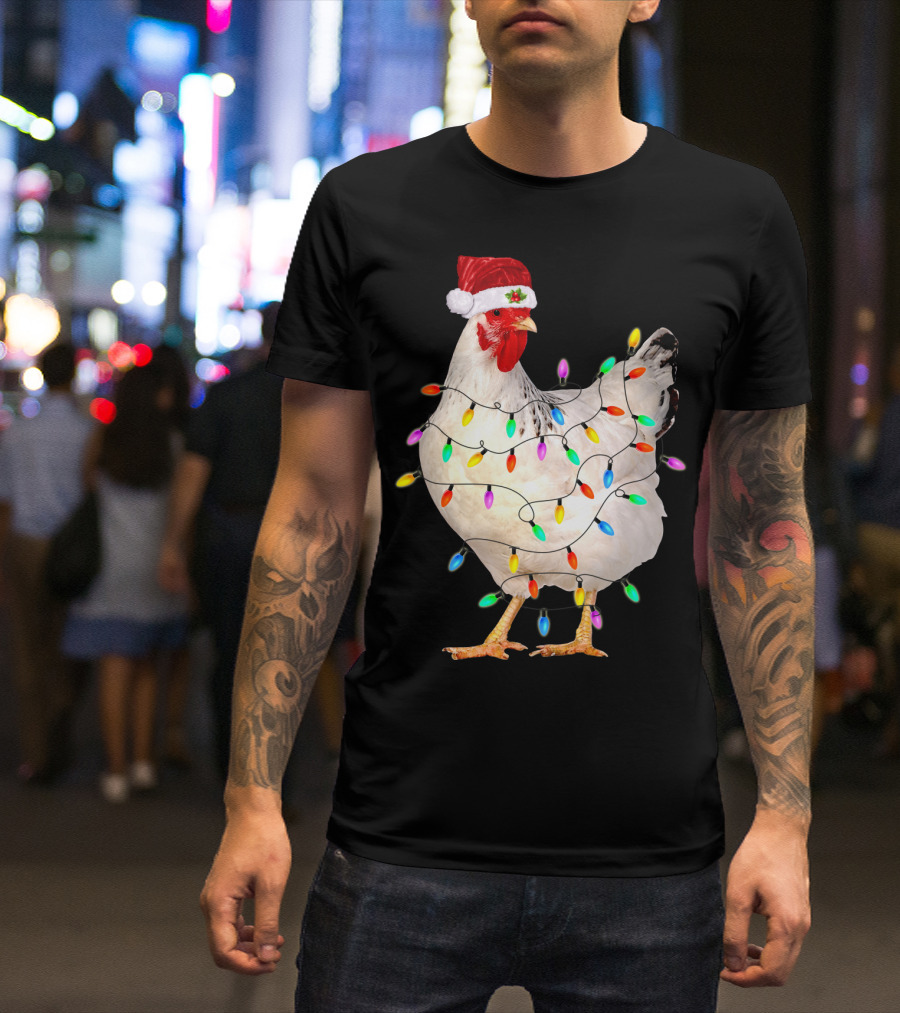 CHICKEN LIGHT CHRISTMAS SANTA HAT STRING LIGHTS T-Shirt