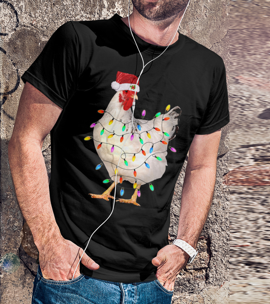 CHICKEN LIGHT CHRISTMAS SANTA HAT STRING LIGHTS T-Shirt