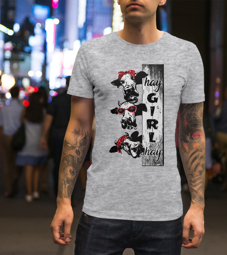 Hay GIRL Hay Cow Trio Red Bandana And Glasses T-Shirt