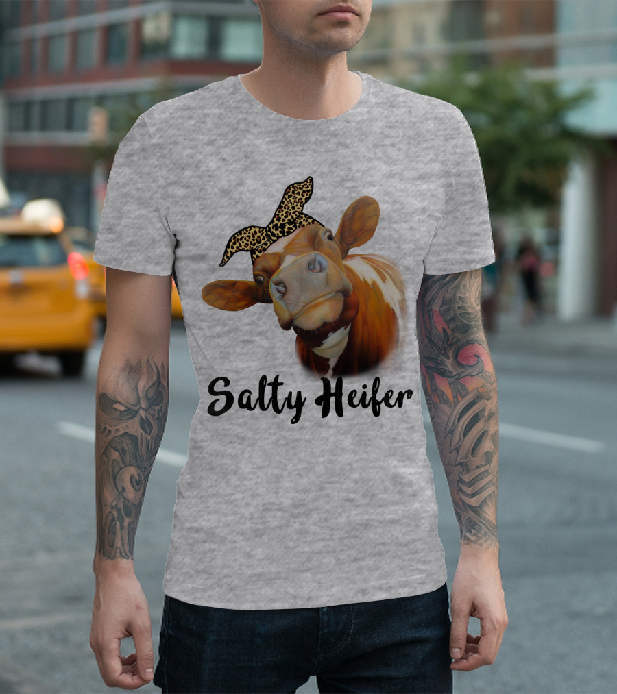 Salty Heifer Leopard Headband Cow T-Shirt