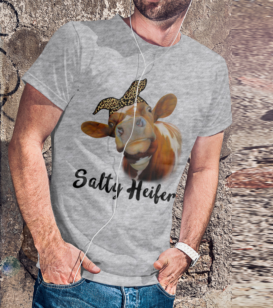 Salty Heifer Leopard Headband Cow T-Shirt
