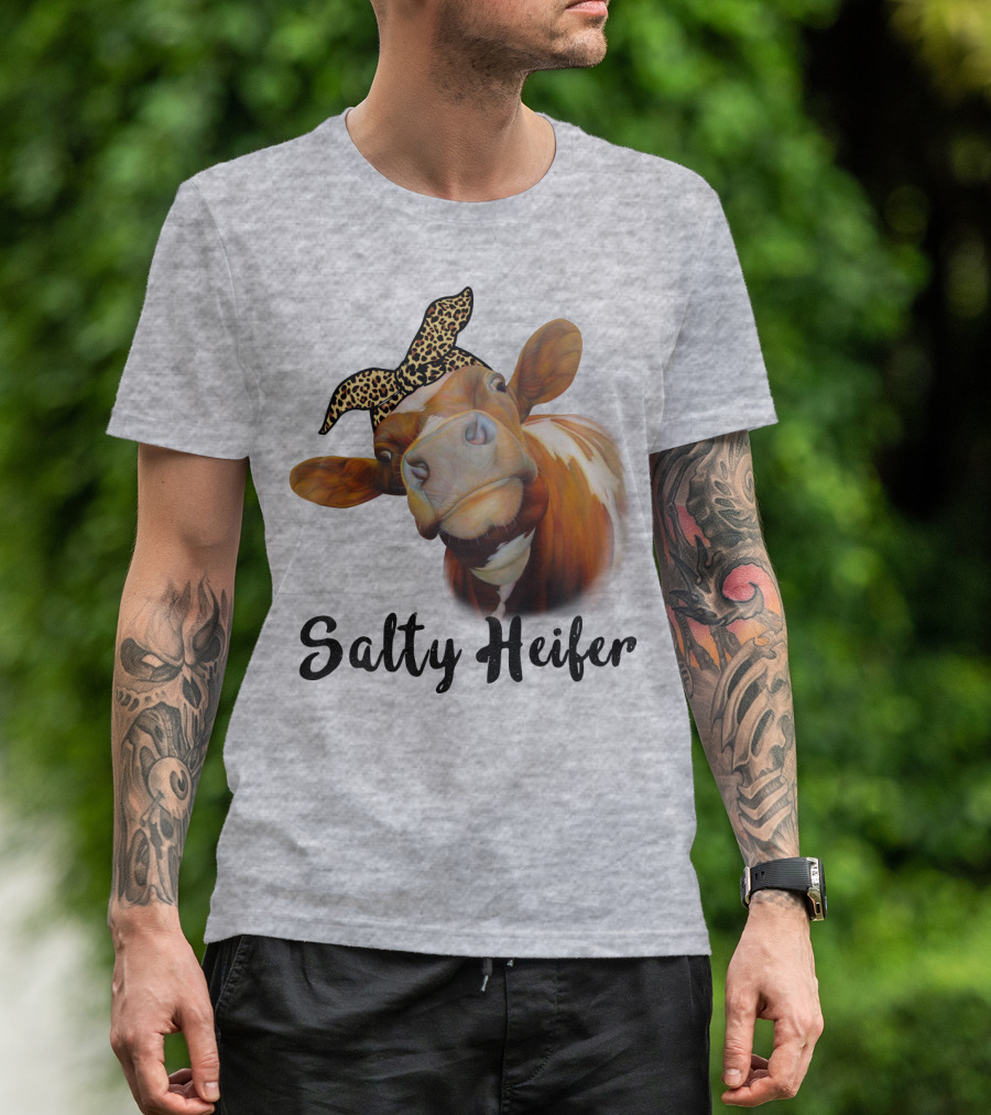 Salty Heifer Leopard Headband Cow T-Shirt