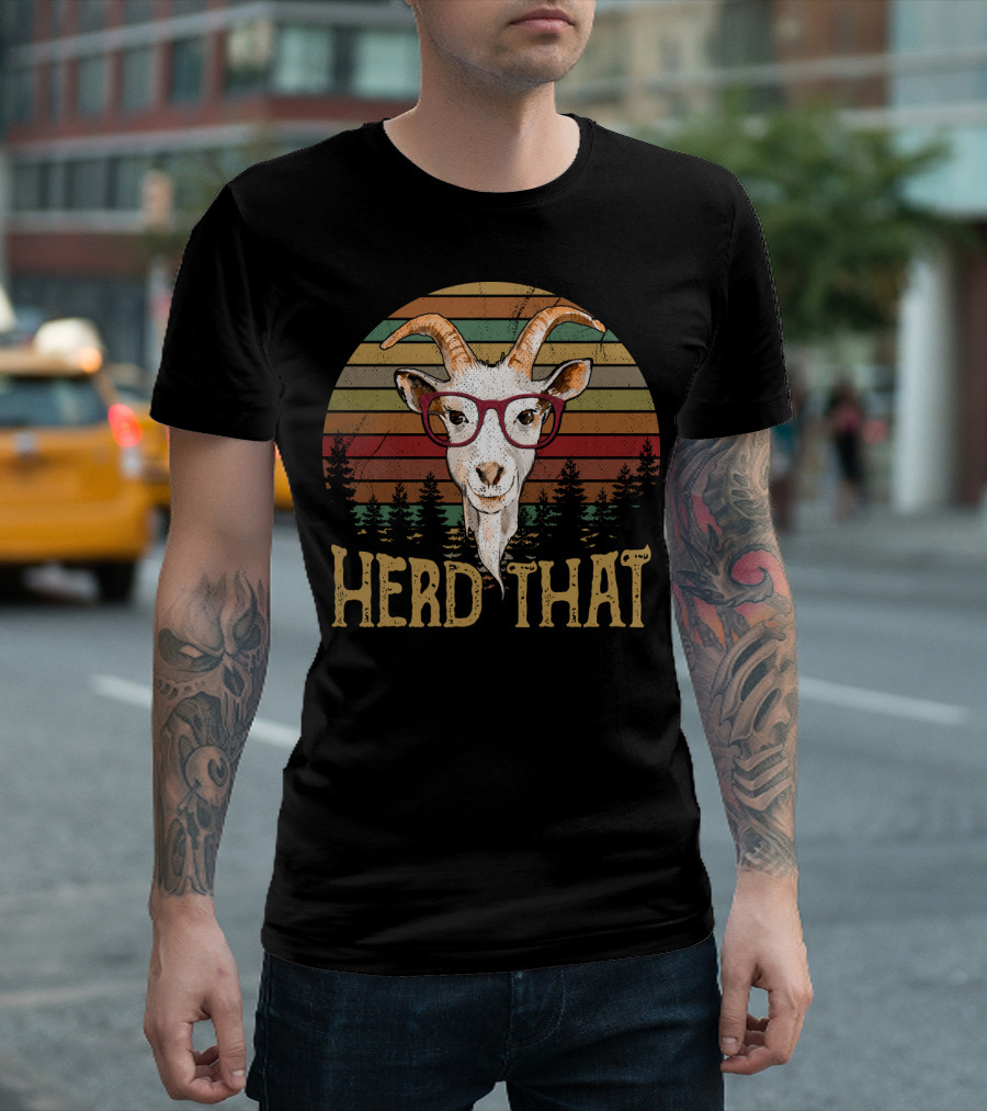 Goat Herd That Retro Style Glasses Forest Silhouette Vintage T-Shirt