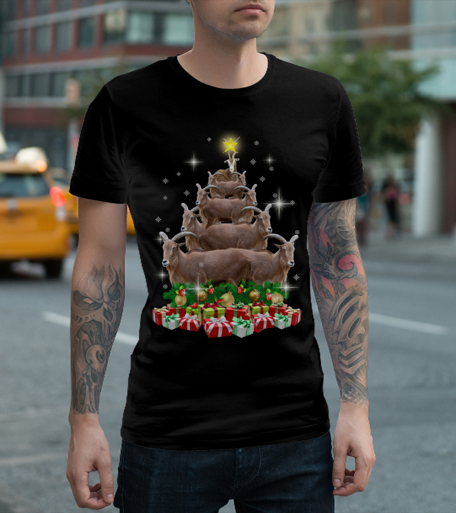 Goat Christmas Tree With Presents and Star T-Shirt