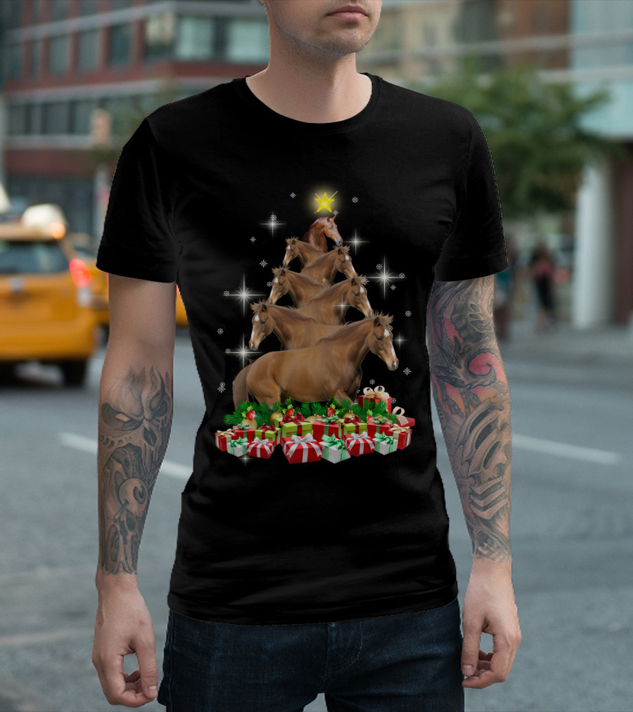 Horse Christmas Tree with Star and Gifts T-Shirt