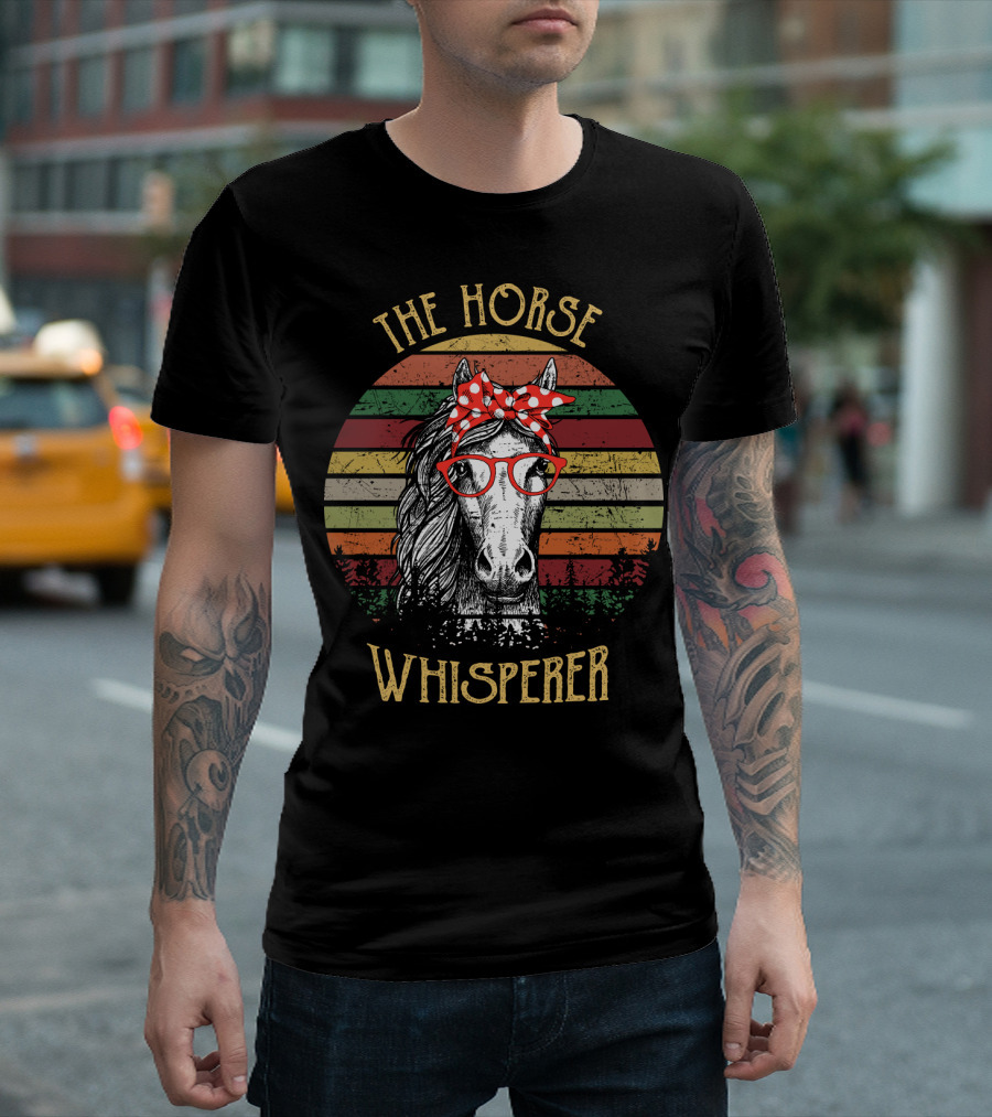 The Horse Whisperer Vintage Style Retro Stripes Horse With Glasses And Bow T-Shirt
