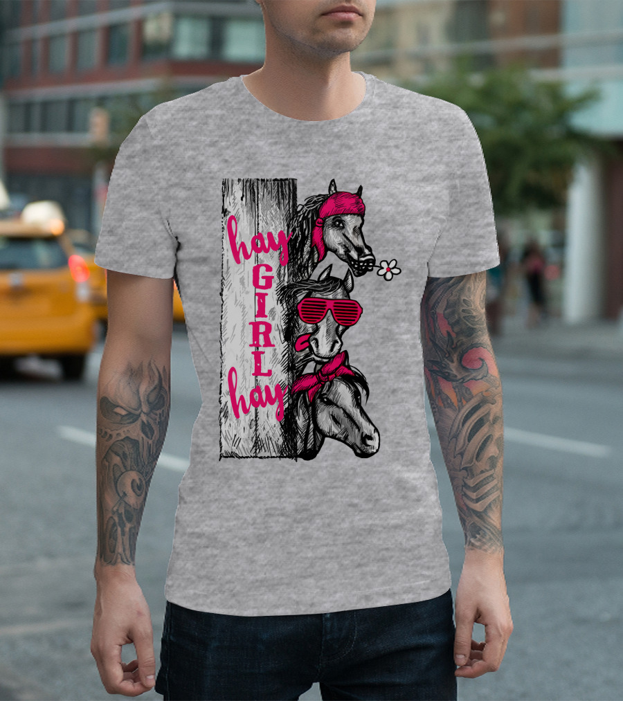 Hay GIRL Hay Funny Horse Trio With Bandanas And Sunglasses T-Shirt