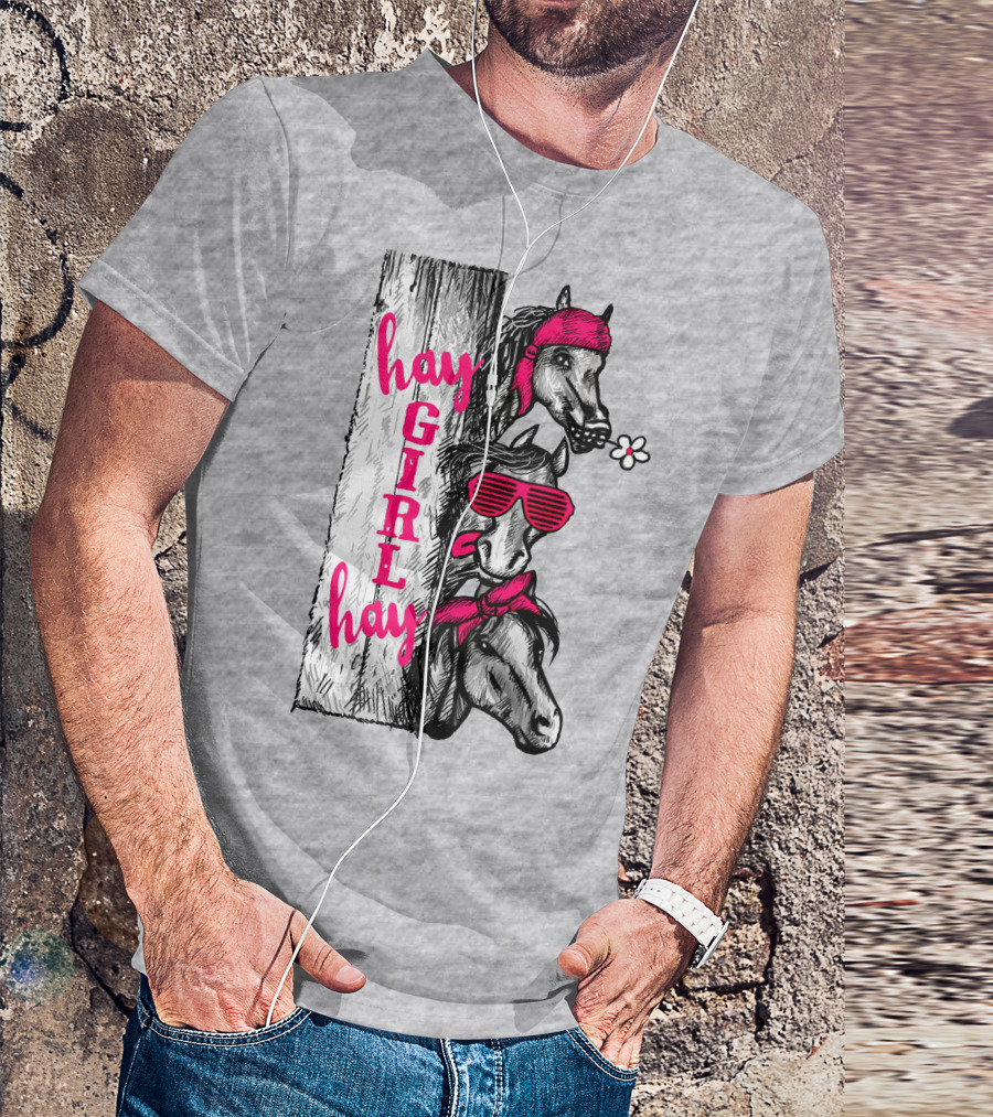 Hay GIRL Hay Funny Horse Trio With Bandanas And Sunglasses T-Shirt