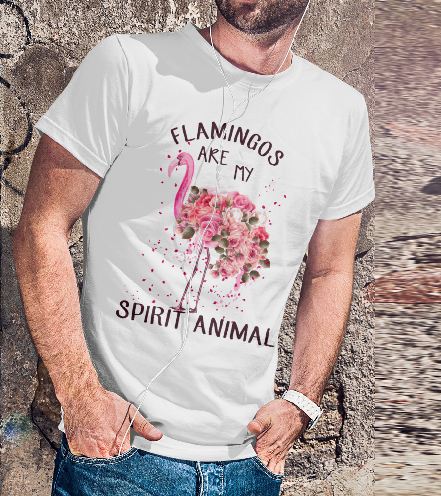 Flamingos Are My Spirit Animal Floral Flamingo Roses T-Shirt