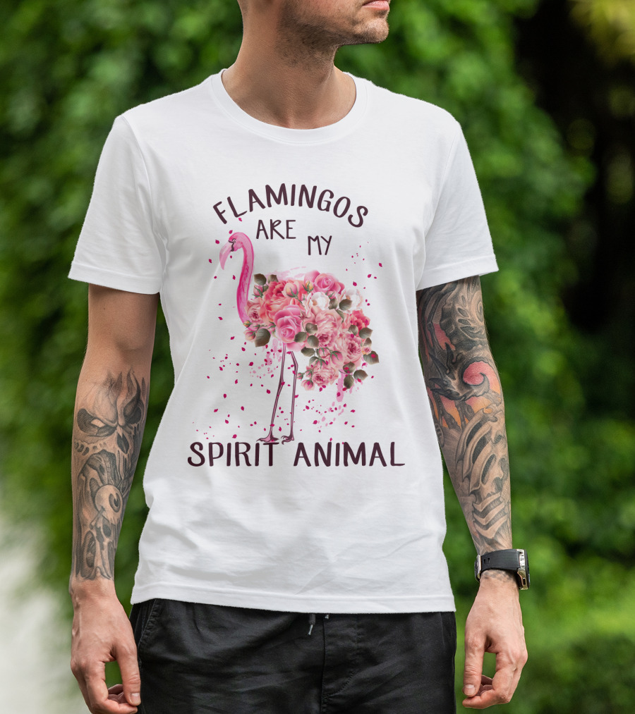 Flamingos Are My Spirit Animal Floral Flamingo Roses T-Shirt