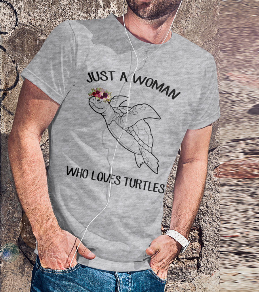 Just A Woman Who Loves Turtles With Floral Crown T-Shirt