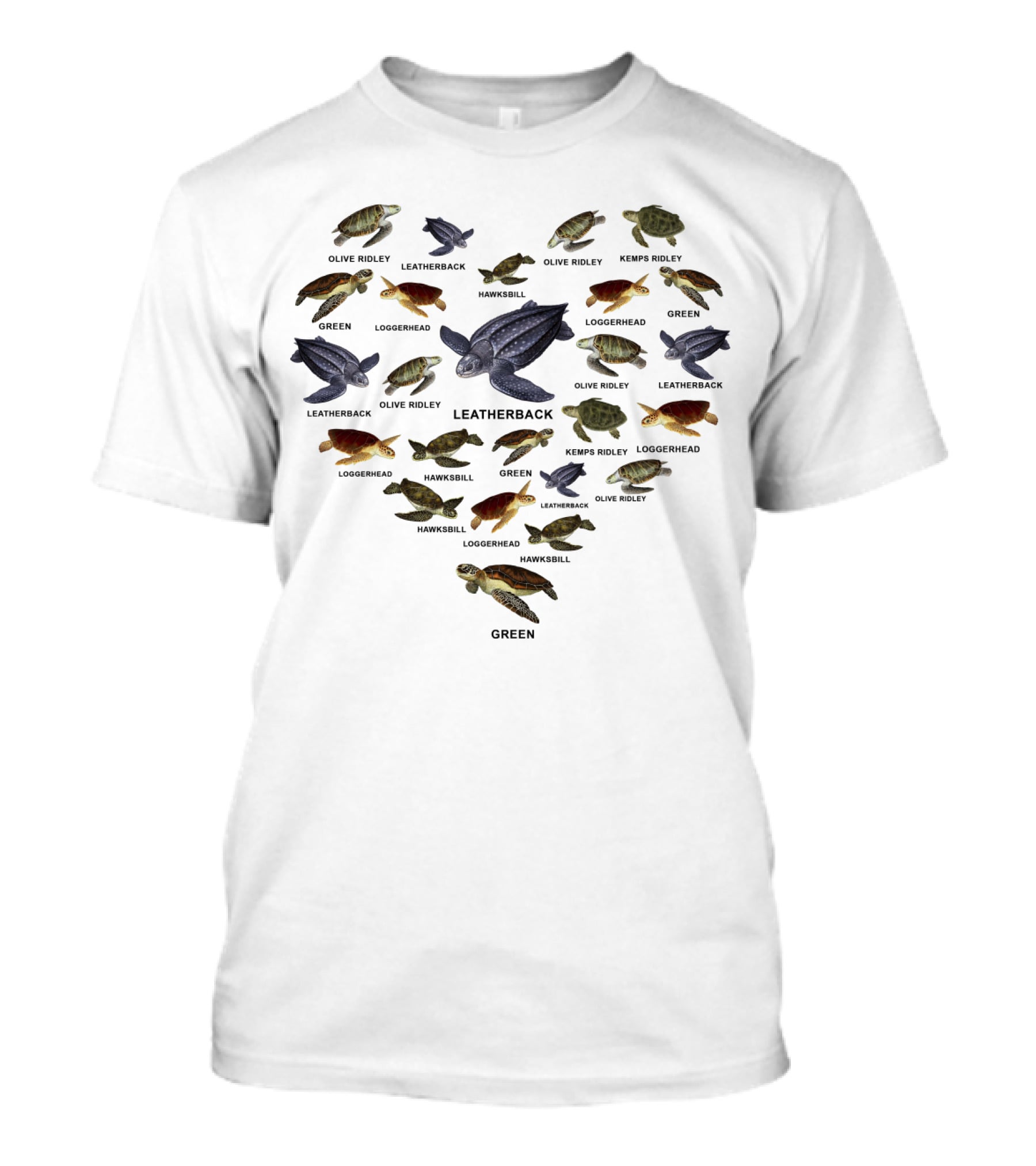 Turtle Hearts Green Hawksbill Olive Ridley Leatherback Loggerhead Kemps Ridley T-Shirt