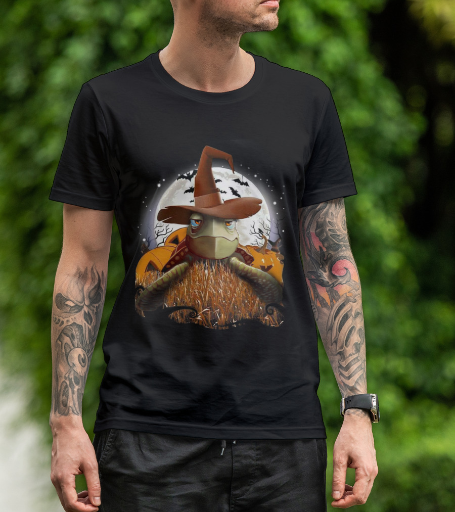 Halloween Turtle In Witch Hat Moonlit Pumpkin Patch T-Shirt