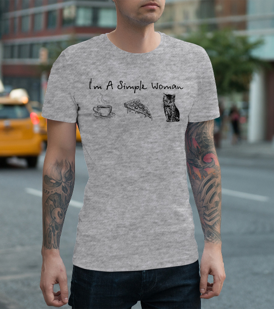 I'm A Simple Woman Coffee Pizza Cat T-Shirt