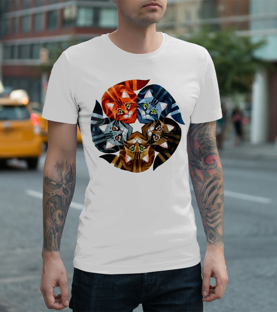 Cat Star Kaleidoscope with Five Colorful Cats in a Circle T-Shirt
