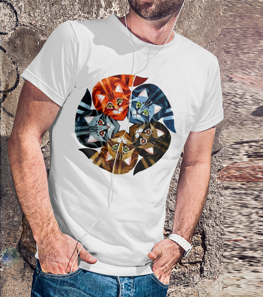 Cat Star Kaleidoscope With Five Colorful Cats In A Circle T-Shirt