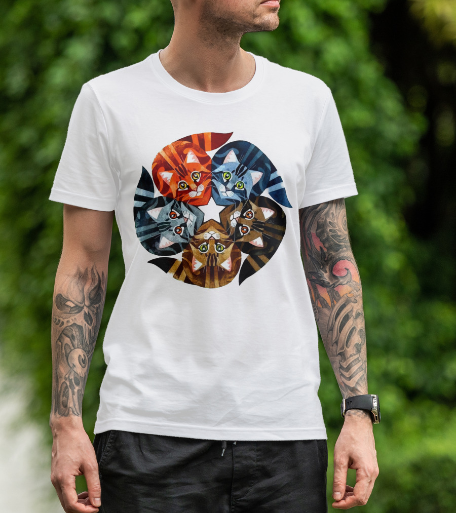 Cat Star Kaleidoscope With Five Colorful Cats In A Circle T-Shirt