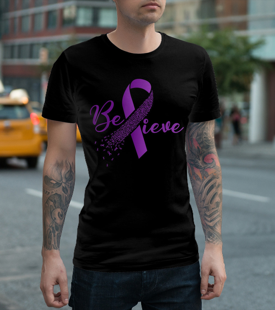 Believe Purple Ribbon Domestic Violence Awareness T-Shirt