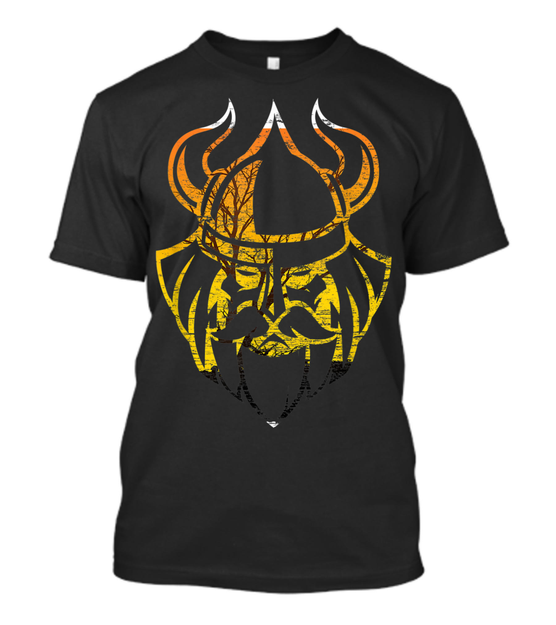 Burning Viking Helmet With Fiery Horns And Tree T-Shirt