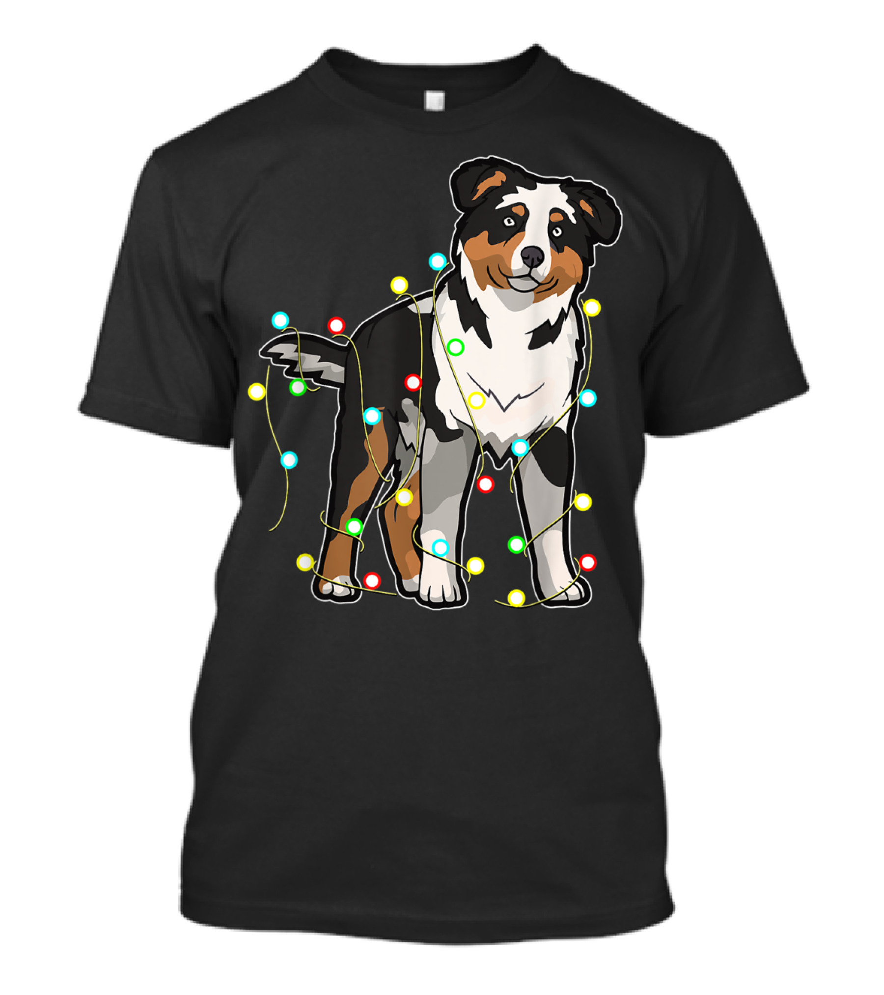 Australian Shepherd Wrapped In Christmas Lights T-Shirt