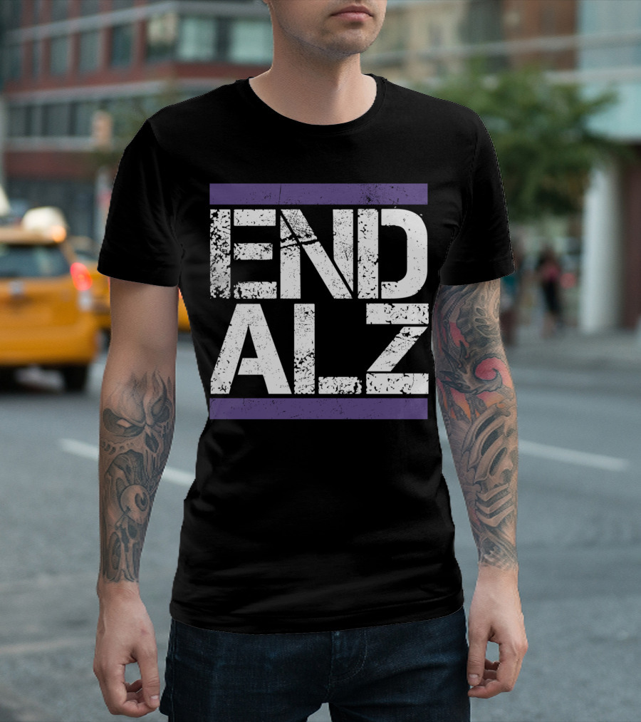 End ALZ Alzheimer's Awareness With Bold Distressed Purple Stripes T-Shirt