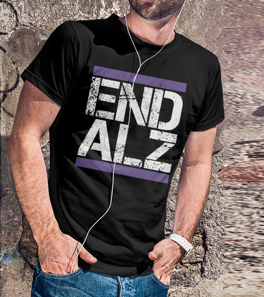 End ALZ Alzheimer's Awareness With Bold Distressed Purple Stripes T-Shirt