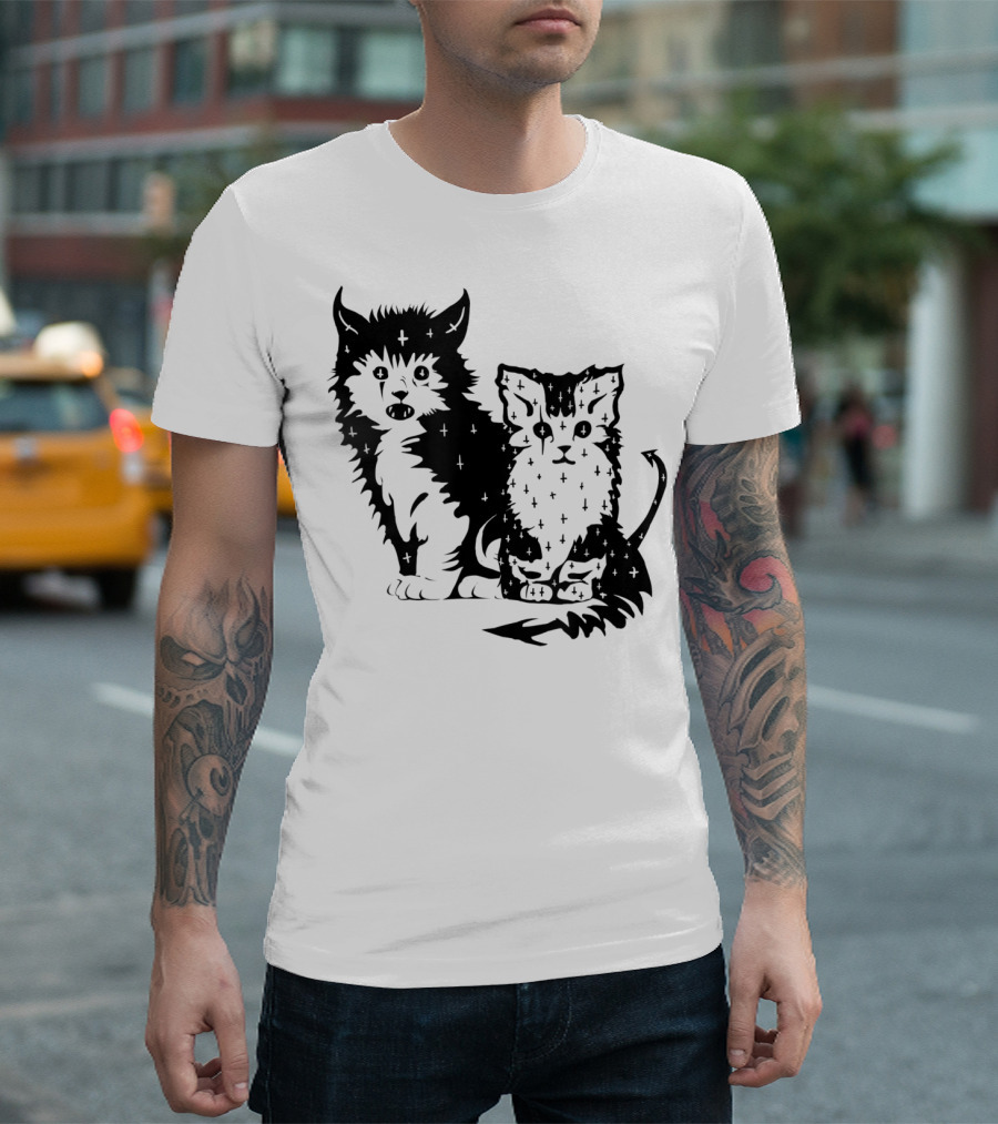 Black Cat And Kitten Halloween Wicked Hex T-Shirt