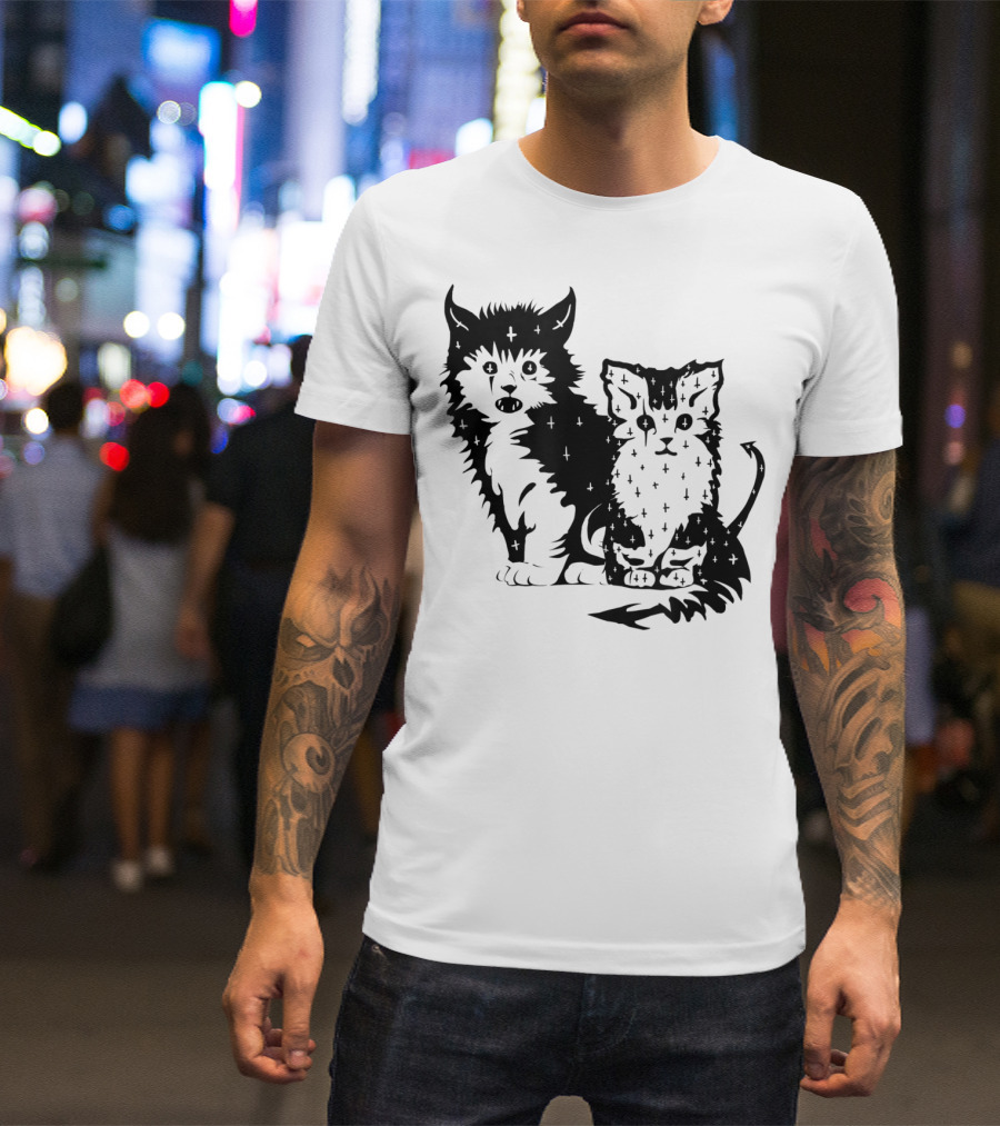 Black Cat And Kitten Halloween Wicked Hex T-Shirt
