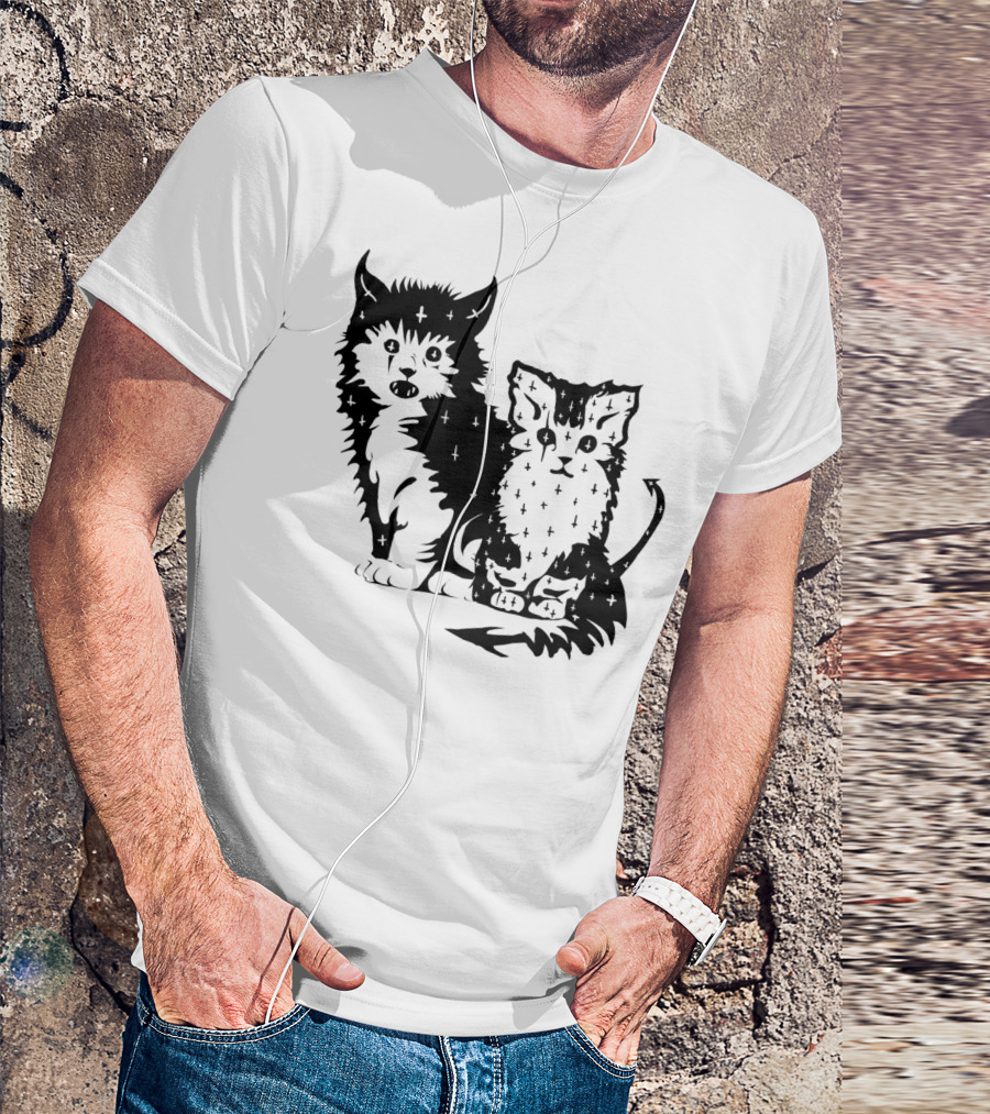 Black Cat And Kitten Halloween Wicked Hex T-Shirt