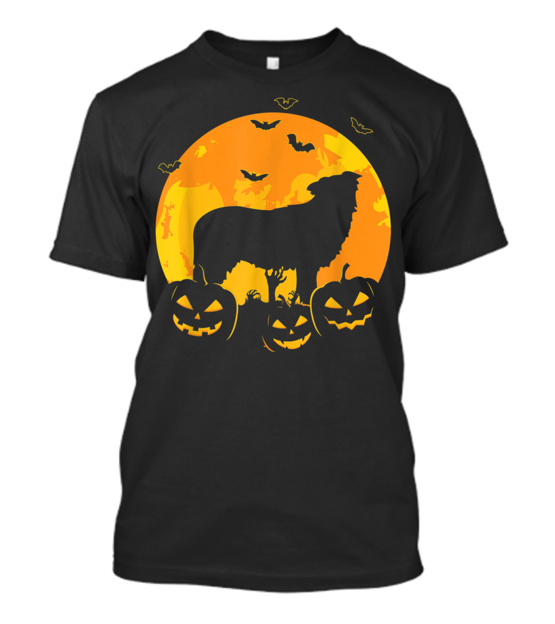 Halloween Full Moon Border Collie With Jack O Lanterns T-Shirt