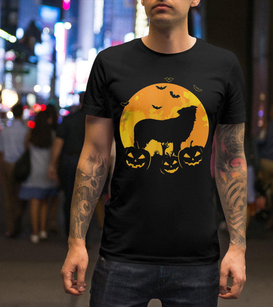 Halloween Full Moon Border Collie With Jack O Lanterns T-Shirt