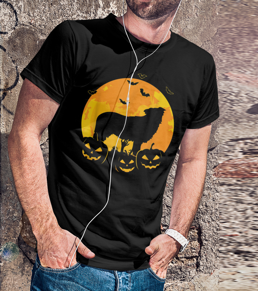 Halloween Full Moon Border Collie With Jack O Lanterns T-Shirt