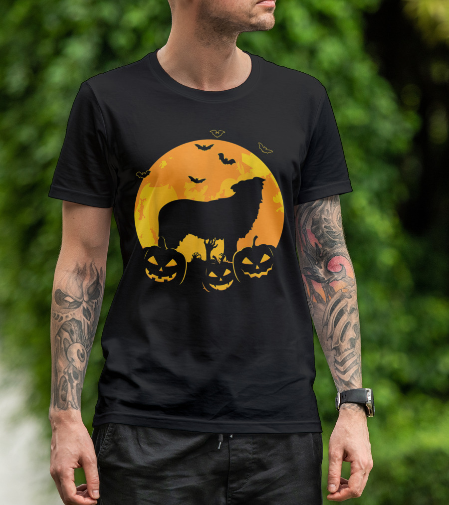 Halloween Full Moon Border Collie With Jack O Lanterns T-Shirt