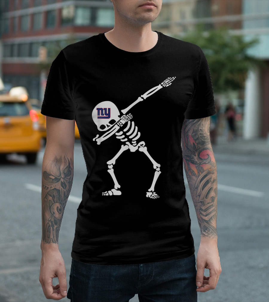 New York Giants Halloween Dabbing Skeleton Football Team T-Shirt
