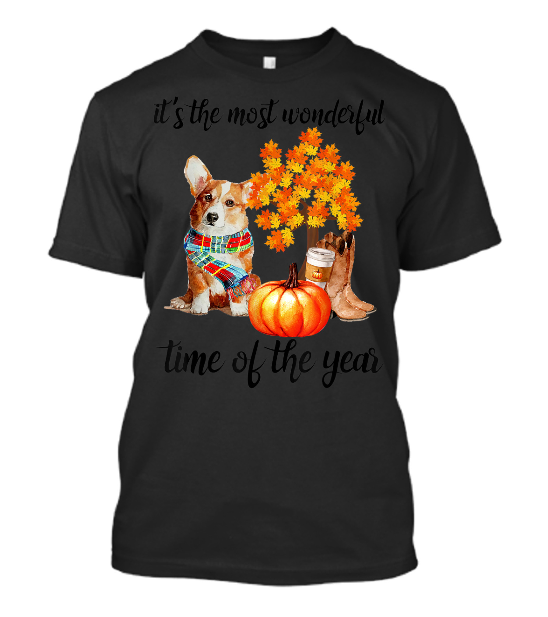 It's The Most Wonderful Time Of The Year Fall Dog Pumpkin Tree Coffee Boots T-Shirt