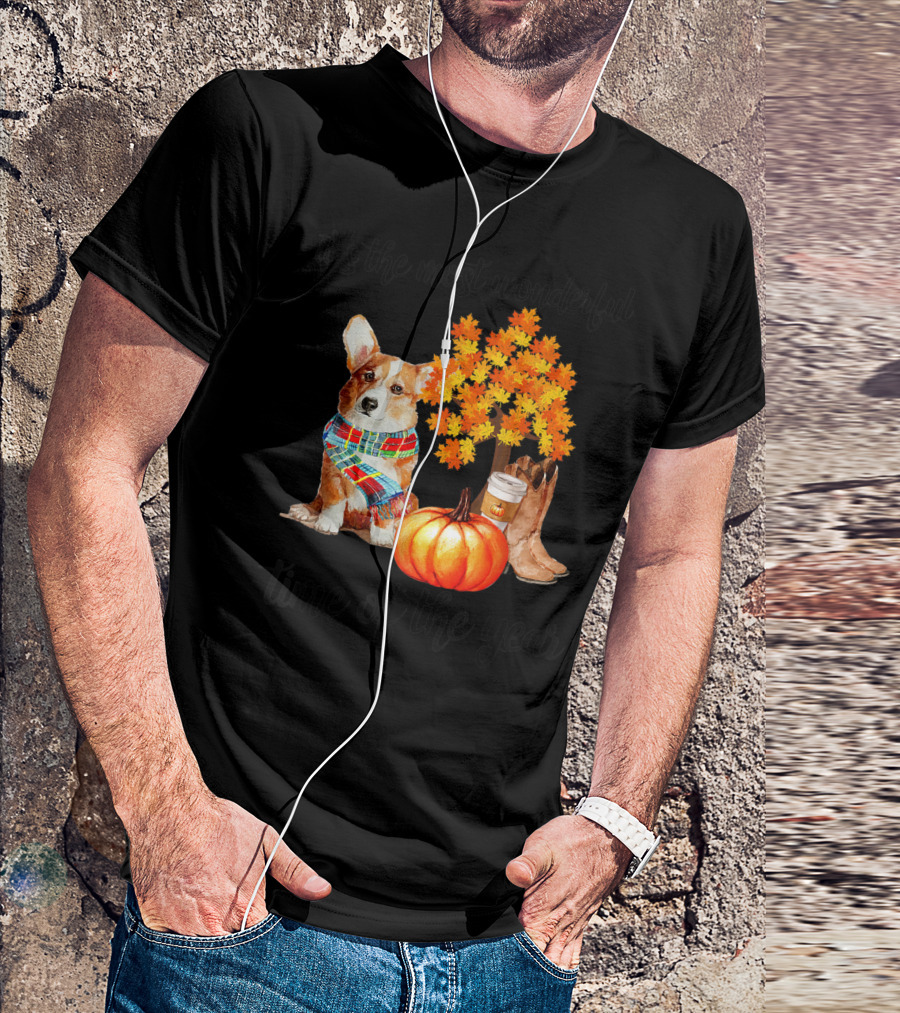 It's The Most Wonderful Time Of The Year Fall Dog Pumpkin Tree Coffee Boots T-Shirt