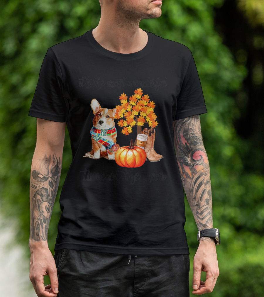 It's The Most Wonderful Time Of The Year Fall Dog Pumpkin Tree Coffee Boots T-Shirt