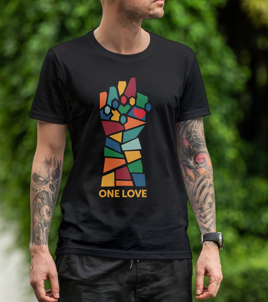 One Love Stained Glass Fist With Heart T-Shirt