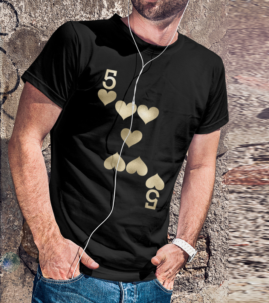 5 Gold Hearts Playing Card T-Shirt