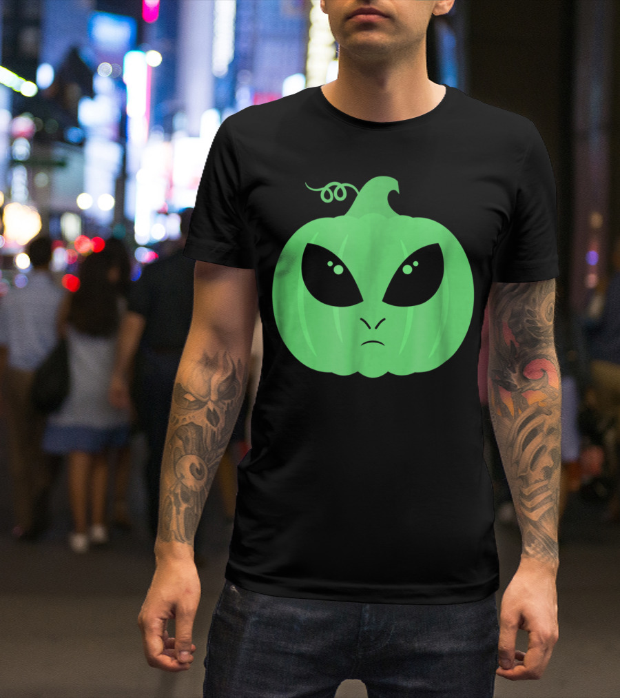 Alien Pumpkin Jack O Lantern Face T-Shirt