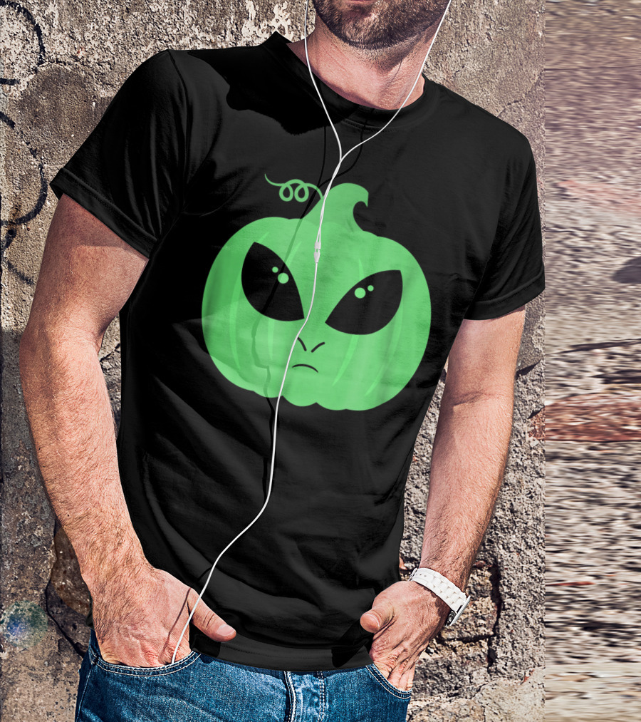 Alien Pumpkin Jack O Lantern Face T-Shirt