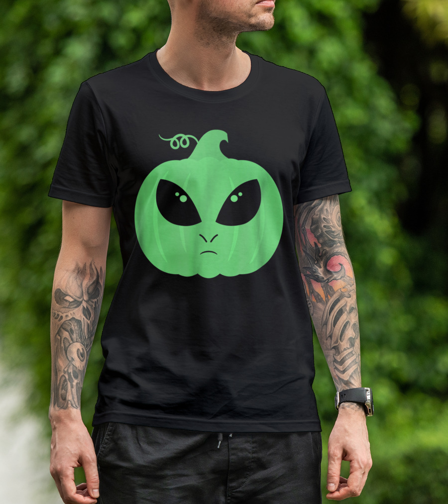 Alien Pumpkin Jack O Lantern Face T-Shirt