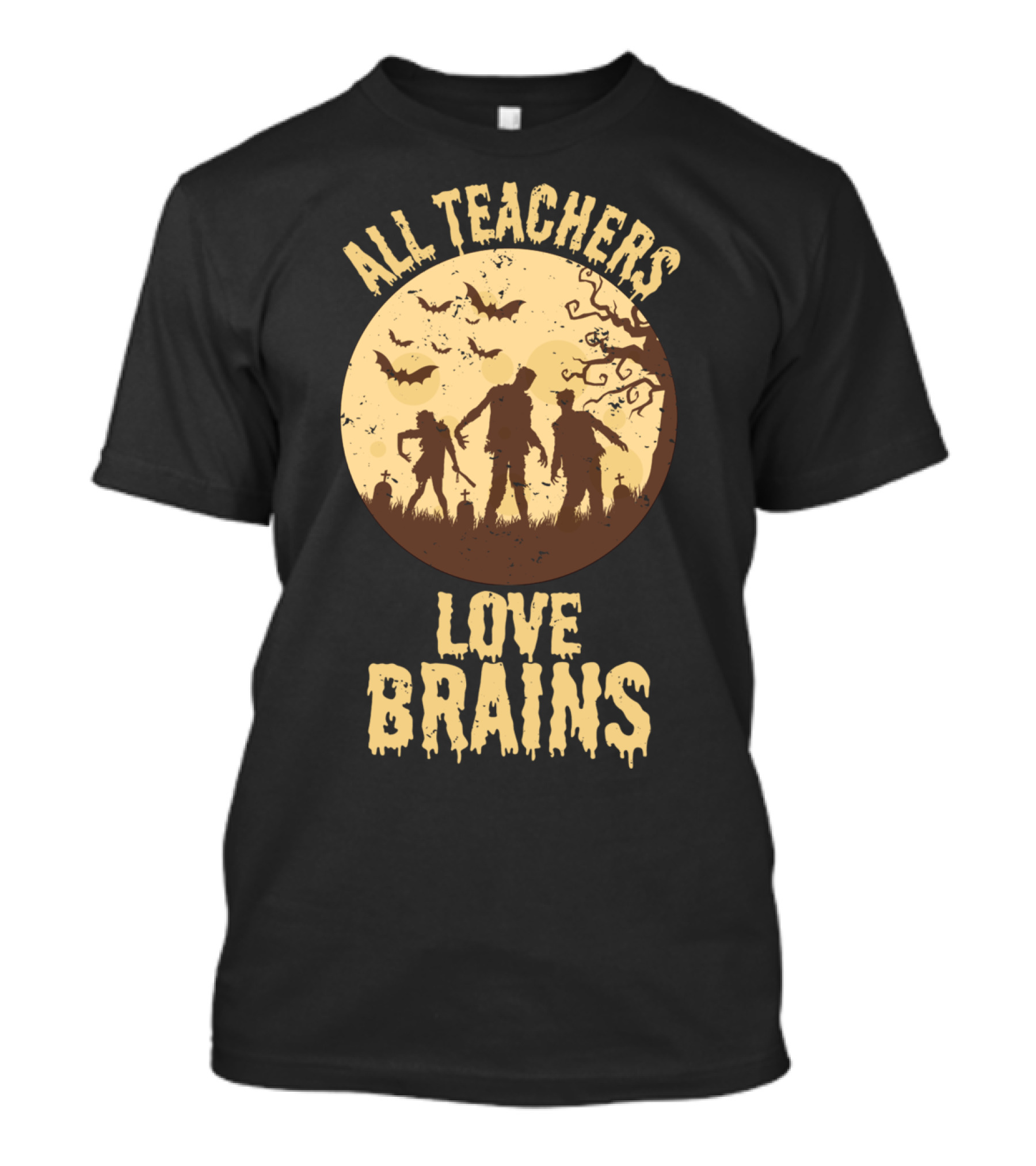All Teachers Love Brains Zombie Halloween Moon Forest T-Shirt