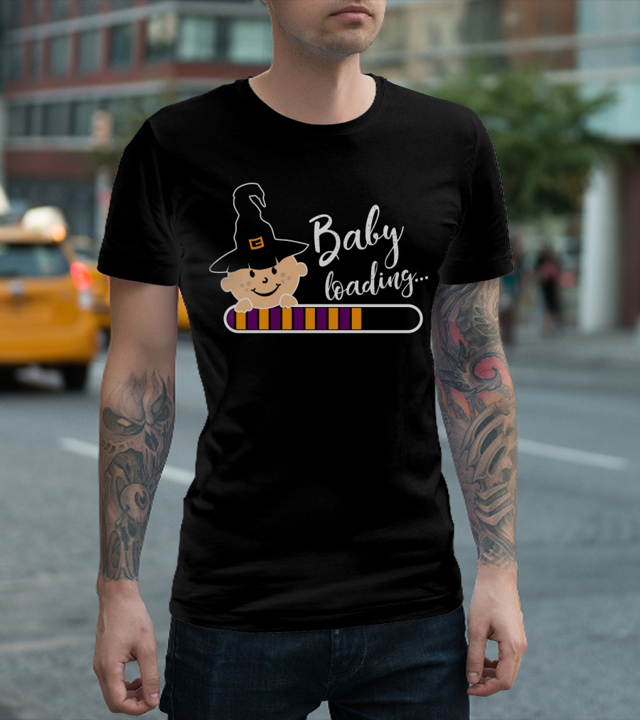 Baby Loading Halloween Witch Pregnancy Announcement T-Shirt