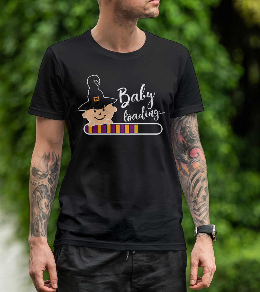 Baby Loading Halloween Witch Pregnancy Announcement T-Shirt