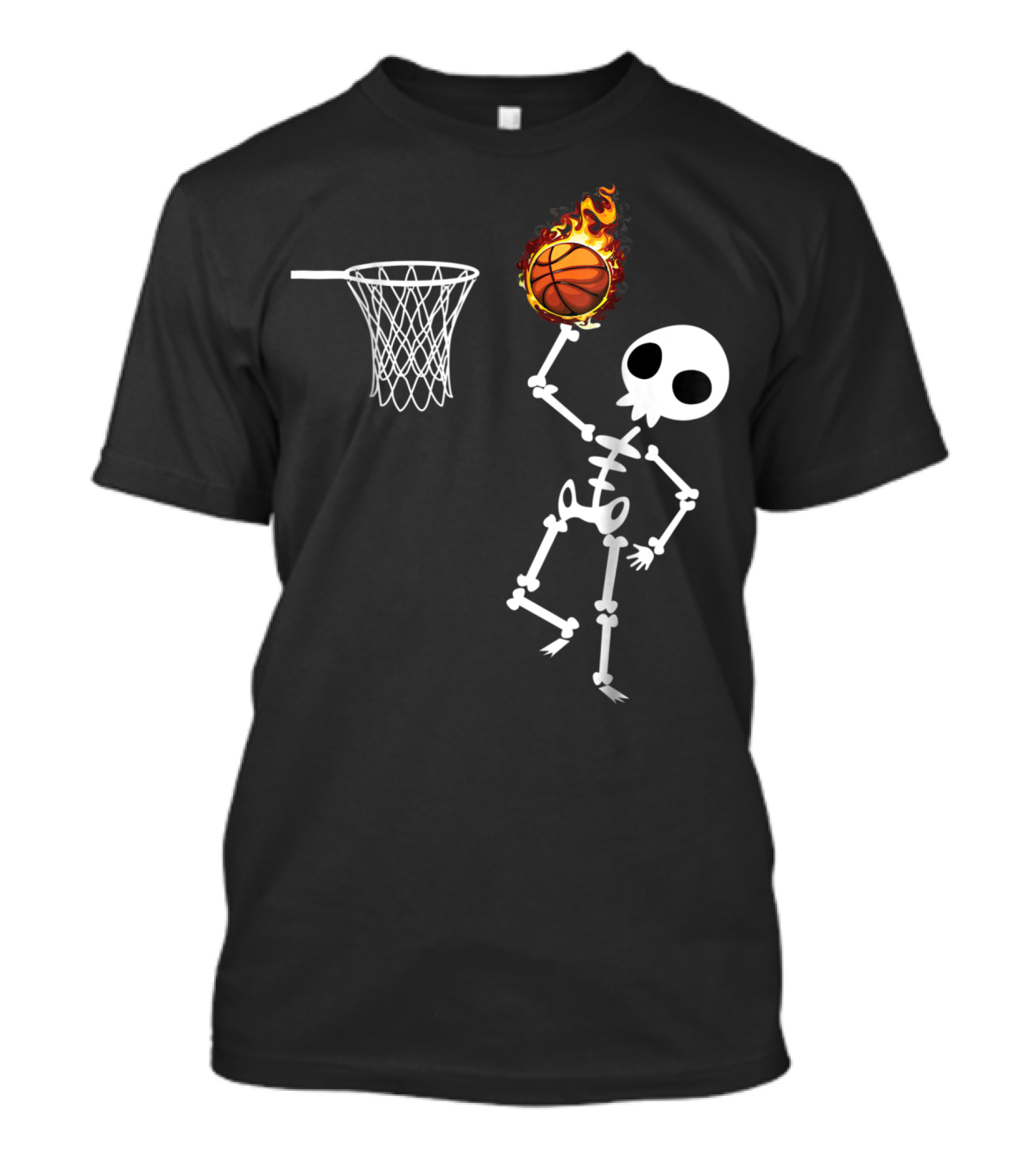 Basketball Skeleton Halloween Skull Dunking Flaming Ball T-Shirt